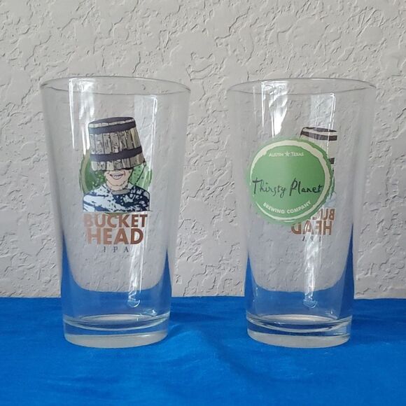 Unbranded Other - Thirsty Planet Brewing Bucket Head IPA Pint Glasses Set of 2 Austin Texas Beer